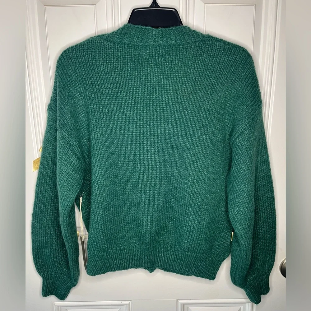 Anthropologie LUNA Ivy NEW forest green oversized cardigan gold bow small - Picture 6 of 7